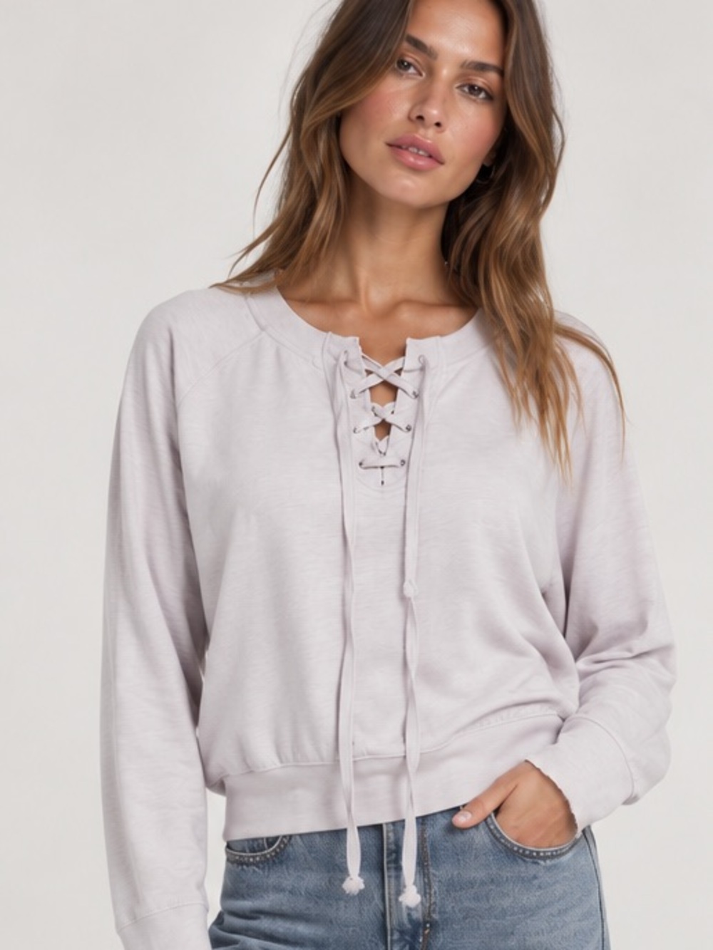 Young Fabulous & Broke Grey Lace Up Crew Sweatshirt